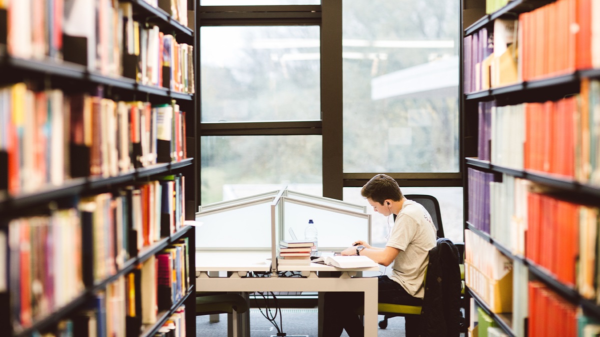Student studying in the library